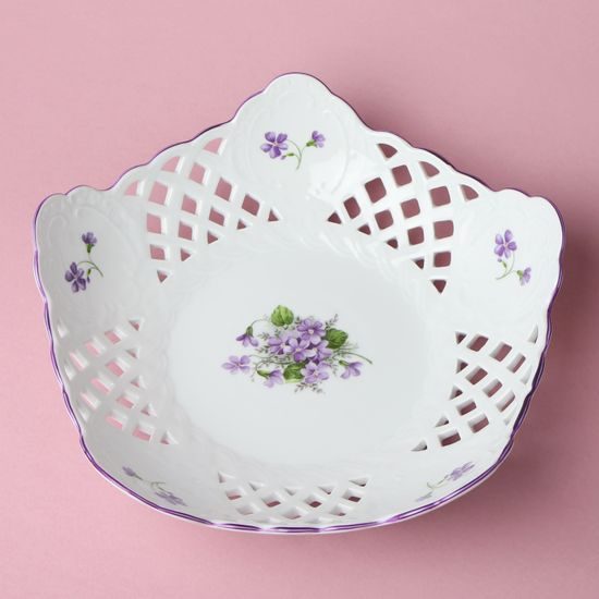 Mísa pětihranná prolamovaná 28 cm, fialky, Český porcelán a.s.