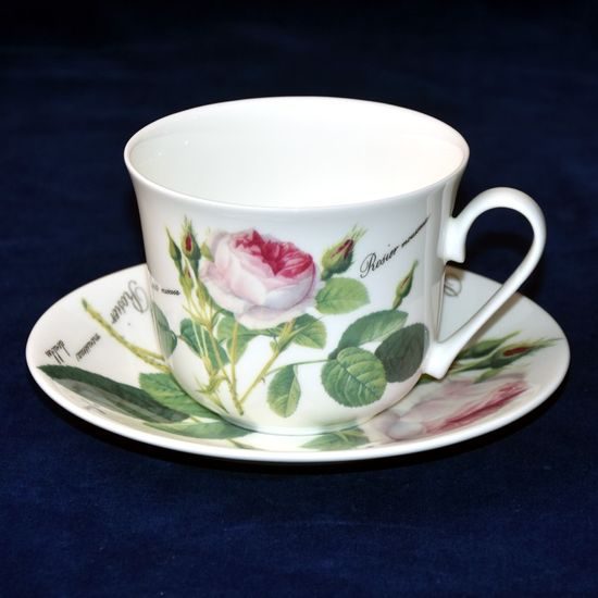 Redoute Rose: Cup 420 ml + saucer breakfast, Roy Kirkham fine bone china