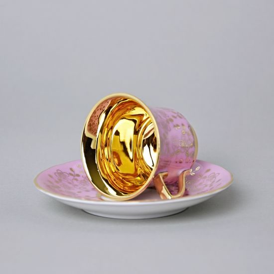 Cup 80 ml and saucer Windsor mocca, Pink, Leander 1907