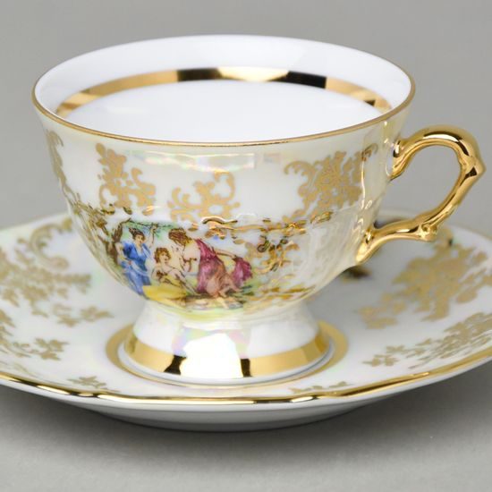 Cup 90 ml espresso footed + saucer 12 cm, The Three Graces, QueensCrown porcelain