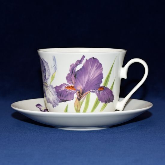 Iris: Cup 420 ml and saucer breakfast, English Fine Bone China, Roy Kirkham