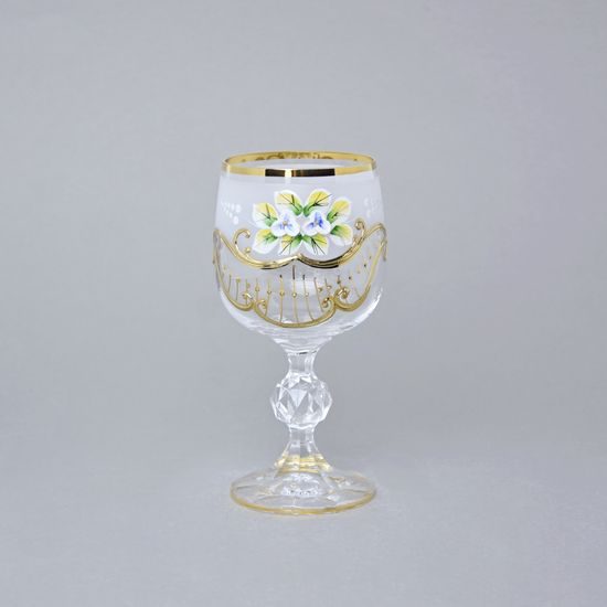 Claudia 190 ml, sklenička na víno 14,4 cm, smaltované kvítky + zlato, Novoborské sklo