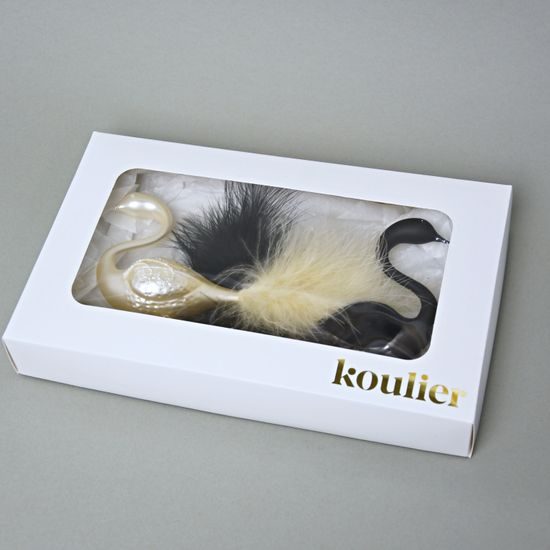 Vánoční skleněné labutě 16 cm, černá + krémová, České vánoční ozdoby KOULIER