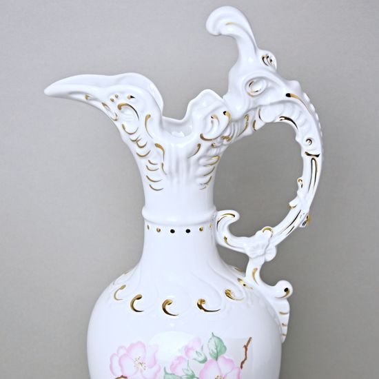 Váza AMFORA Maxi Jednouchá 55 cm, Bílá + zlato + květiny, Porcelánové vázy Duchcov