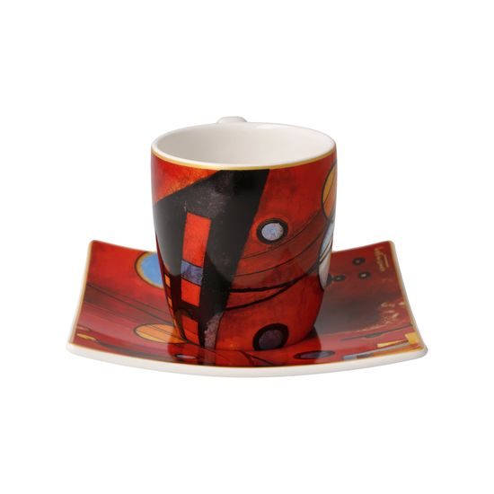 Šálek espresso 100 ml + podšálek 10,5 cm čtvercový, Heavy red, V. Kandinskij, jemný kostní porcelán, Goebel