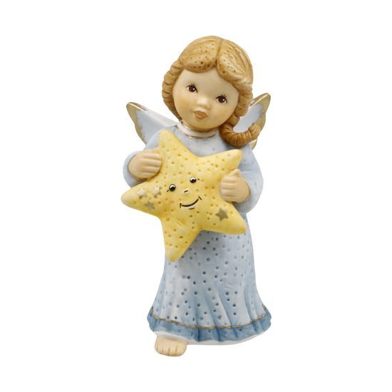 Andílek s usměvavou hvězdou, 4 / 4,5 / 8,5 cm, biskvitový porcelán, Nina & Marco, Goebel