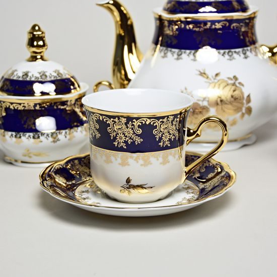 Mary-Anne 431: Tea Cup 0,2 l and saucer, cobalt + gold rose, Leander Loučky