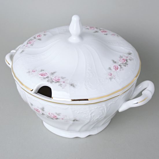 Gold line: Soup tureen 2,5, Thun 1794 Carlsbad porcelain, BERNADOTTE roses