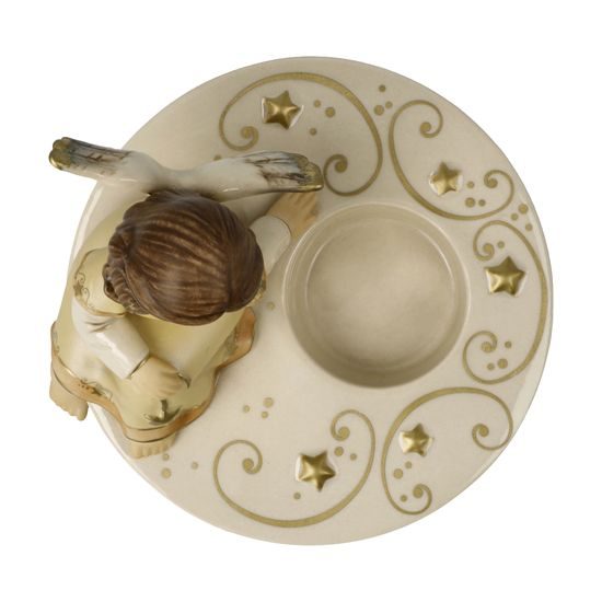 Anděl snící se svícnem béžový 12 / 12,5 / 11,5 cm, kamenina, Goebel