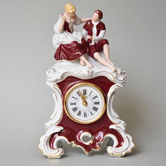 Clock Romance 20 x 9,5 x 29 cm, Purple, Porcelain Clocks Royal Dux Bohemia