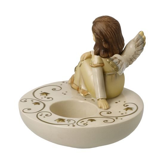 Anděl snící se svícnem béžový 12 / 12,5 / 11,5 cm, kamenina, Goebel