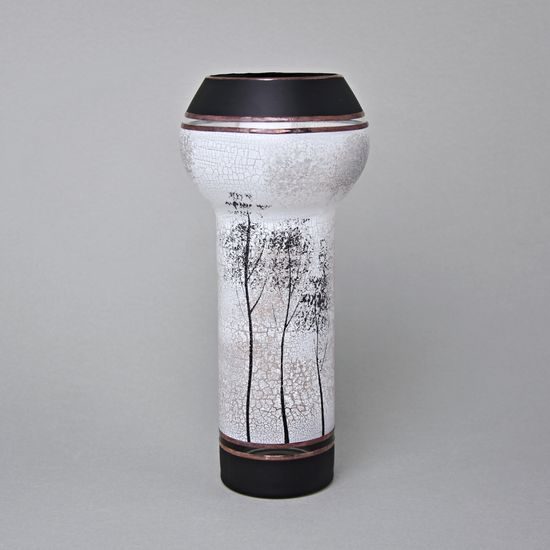 Studio Miracle: Váza černobílá - Stromy, 25 cm, ruční dekorace Vlasta Voborníková