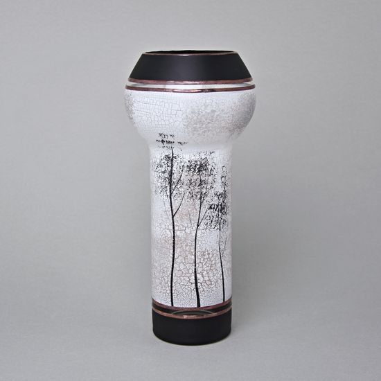 Studio Miracle: Vase Black & White Trees, 25 cm, Hand-decorated by Vlasta Voborníková