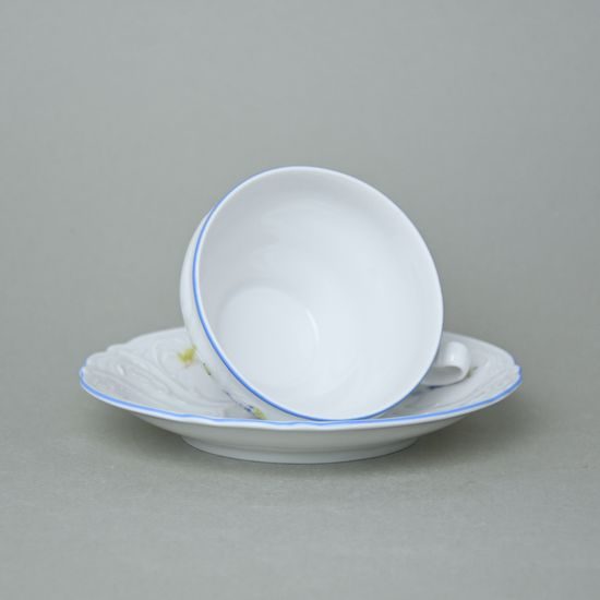 Tea cup and saucer 205 ml / 16 cm, Thun 1794 Carlsbad porcelain, BERNADOTTE Forget-me-not-flower