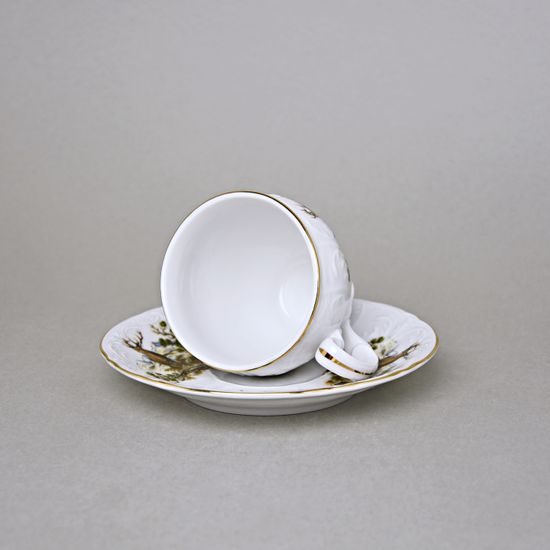 Cup and saucer 150 ml / 14 cm, Thun 1794 Carlsbad porcelain, BERNADOTTE hunting