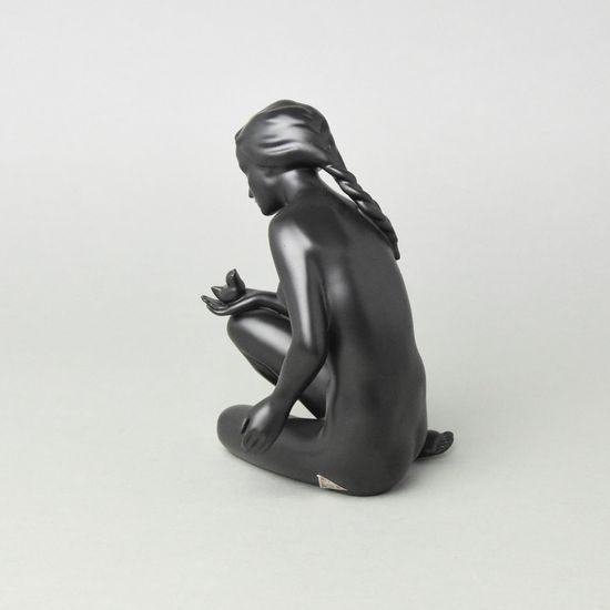 Lady With A Bird 18,5 x 12 x 12 cm, Black, Porcelain Figures Duchcov