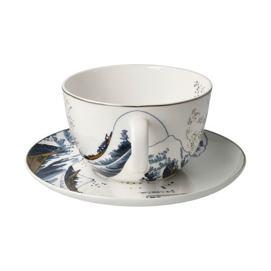 Šálek a podšálek Velká vlna, 500 ml / 19 cm, jemný kostní porcelán, K. Hokusai, Goebel