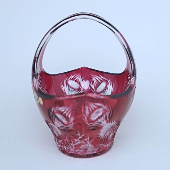 Crystal basket cut, thistle decor RUBY, 205 mm, Crystalite BOHEMIA
