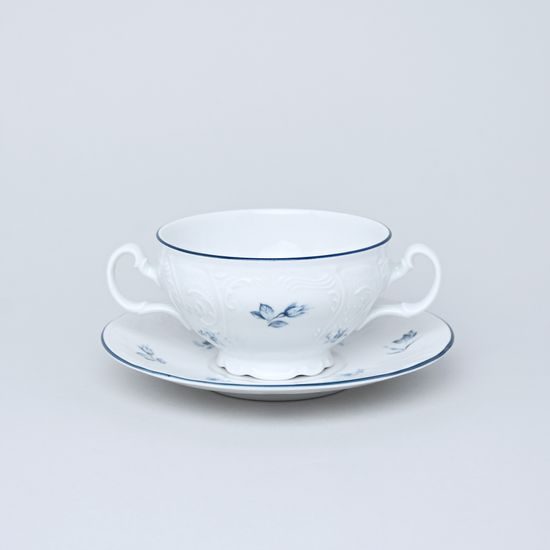 Soup cup and saucer 320 ml / 17,5 cm, Thun 1794 Carlsbad porcelain, BERNADOTTE blue flower