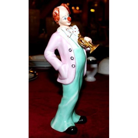 Harlequin with trumpet 9 x 9 x 24 cm, Porcelain Figures Duchcov