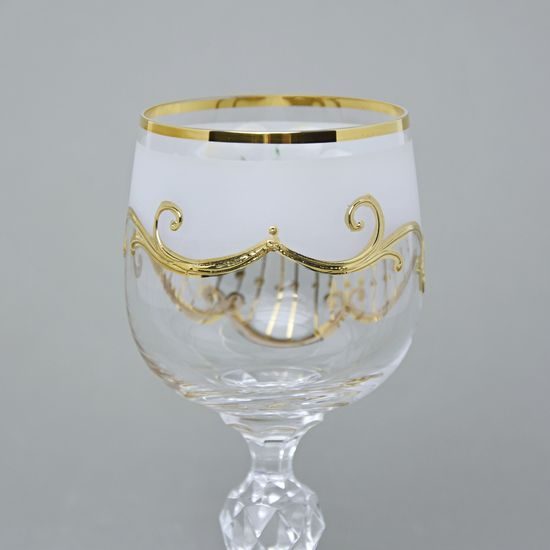 Claudia 190 ml, sklenička na víno 14,4 cm, smaltované kvítky + zlato, Novoborské sklo