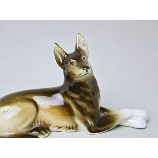 Ležící vlčák 17 x 7 x 9 cm, Luxor, Porcelánové figurky Duchcov