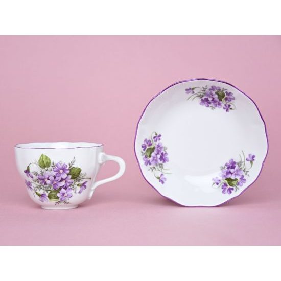 Šálek a podšálek B + B, 210 ml / 14 cm na kávu, fialky, Český porcelán a.s.