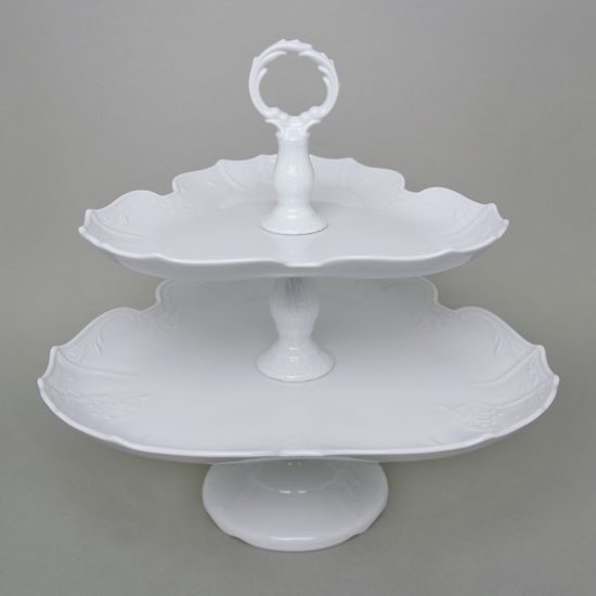 Etažer porcelánový s 3 hr. misek, v. 35 cm, Thun 1794, karlovarský porcelán, BERNADOTTE bílá