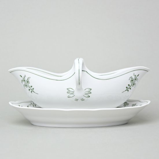 Sauceboat oval with stand 550 ml, Green Onion Pattern, Cesky porcelan a.s.