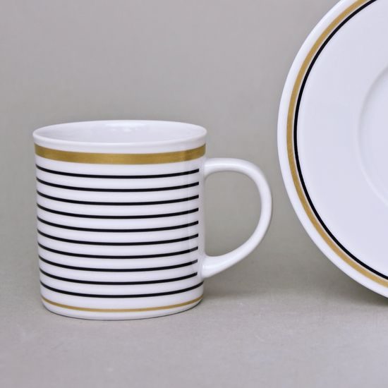 Cup Espresso 80 ml + saucer 11,5 cm, ELLA Black-Gold Stripes, Thun 1794 Carlsbad Porcelain