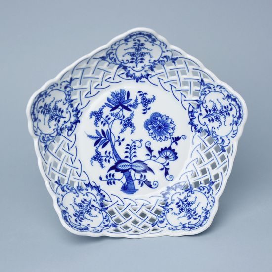 Dish pentagonal perforated with stand 24 cm, Original Blue Onion Pattern