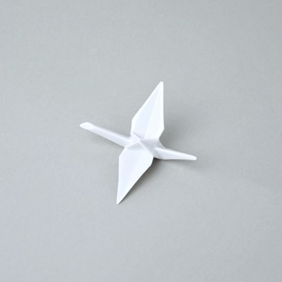 Origami - Jeřáb "z papíru" (závěsný) - porcelánová figurka pro štěstí 8 x 7,5 x 2,5 cm, bílý porcelán, Český porcelán a.s.