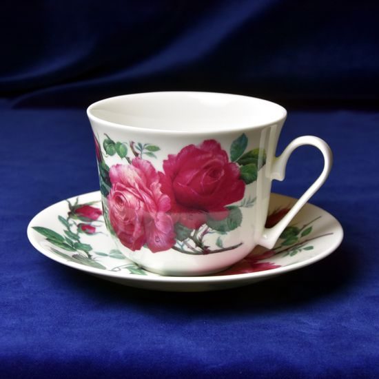 English Rose: Šálek 420 ml a podšálek snídaňový, anglický kostní porcelán Roy Kirkham