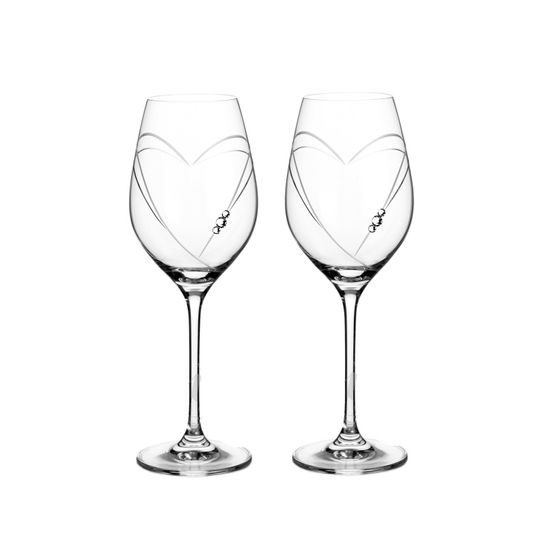 Srdce - Set 2 sklenic na bílé víno 360 ml, krystaly Swarovski, DIAMANTE