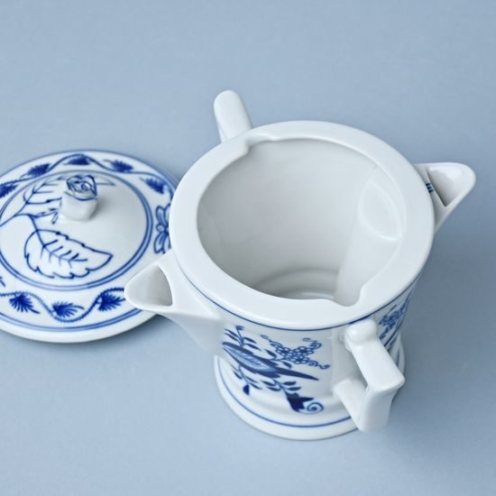 Sauceboat round 350 ml with handles and a lid, Original Blue Onion Pattern