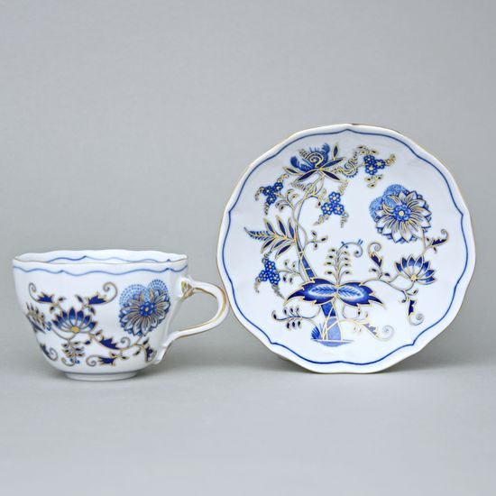 Cup and saucer B plus B 0,21 l / 14 cm for coffee, Original Blue Onion + gold Pattern