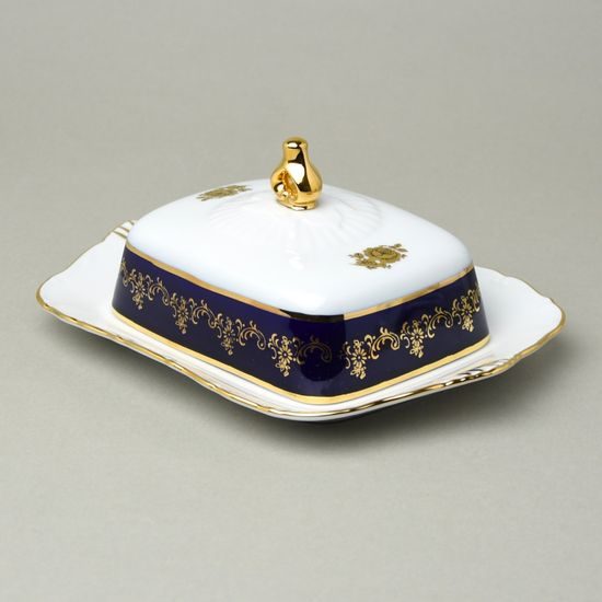 Butter dish for 250 g butter, Ofelie 677G, cobalt blue + gold rose, Stará Role Moritz Zdekauer