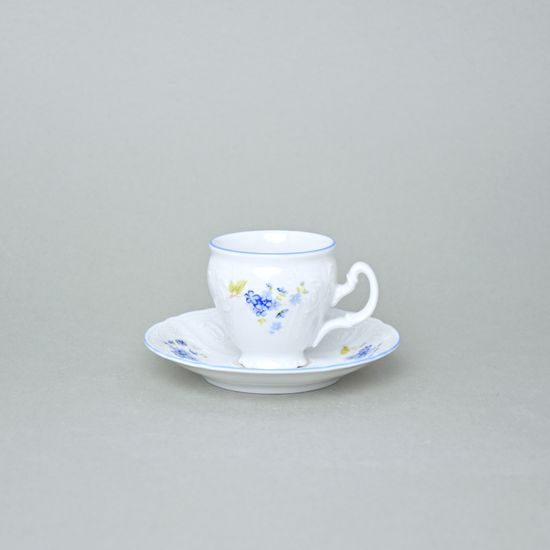 Espresso cup and saucer 75 ml / 12 cm, Thun 1794 Carlsbad porcelain, BERNADOTTE Forget-me-not-flower
