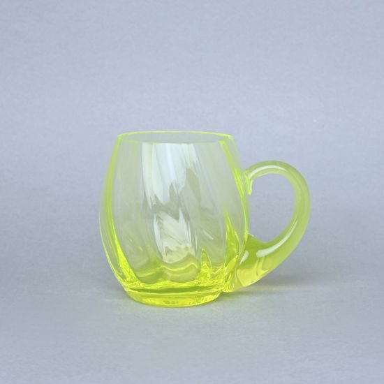 Glass OPTICA with handle (uranium glass), 300 ml, Glassworks Janov