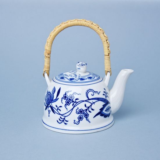 Tea pot M with bast handle and Strainer 0,35 l, Original Blue Onion Pattern