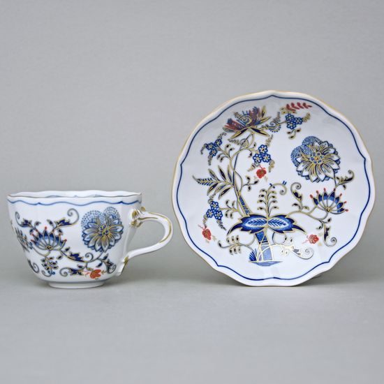 Šálek a podšálek B + B, 210 ml / 14 cm na kávu, rubínová červeň + zlato, Český porcelán a.s.