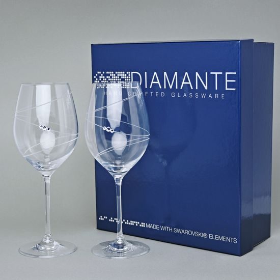 Set 2 sklenic na červené víno 470 ml, Ring, krystaly Swarovski, DIAMANTE