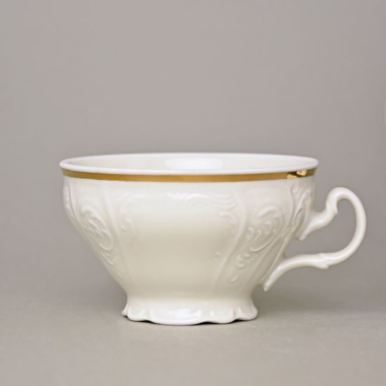 Tea cup and saucer 205 ml / 16 cm, Thun 1794 Carlsbad porcelain, BERNADOTTE ivory + gold