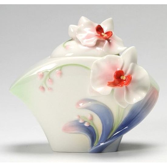 Graceful orchid design sculptured porcelain sugar jar 11,5 cm, Porcelain FRANZ