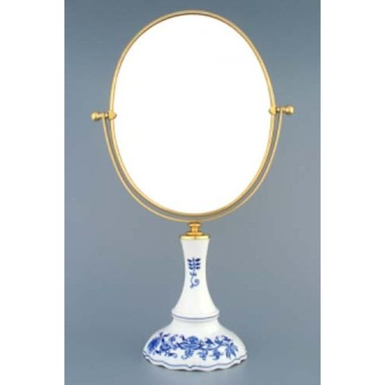 Mirror oval in gold frame, Original Blue Onion Pattern