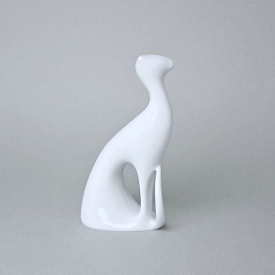 Cat 10,5 x 7 x 19 cm, White, Porcelain Figures Royal Dux Bohemia