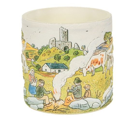 Tea light Latern 10 cm with 3D illustration of JOSEF LADA "Autumn", Glassor