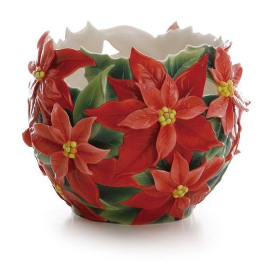 Poinsettia design sculptured porcelain small vase 17,5 cm, FRANZ Porcelain