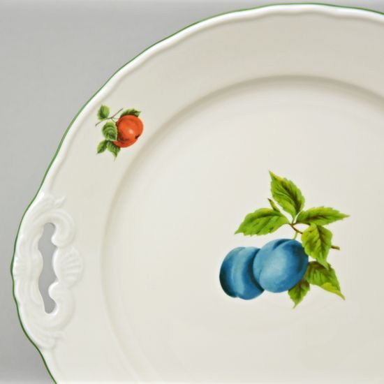 Talíř koláčový s uchy 28 cm, slonová kost s dekorací ovoce, Český porcelán a.s.