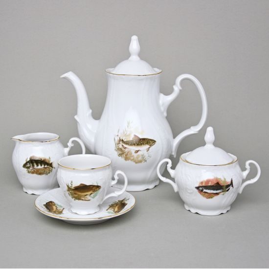 Coffee set for 6 pers., Thun 1794 Carlsbad porcelain, BERNADOTTE fishing